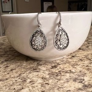 Silver & Black CZ Drop Earrings